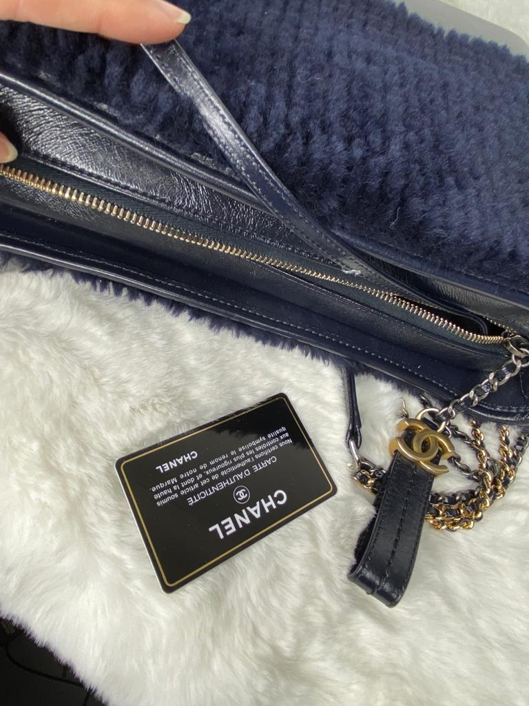 Chanel Gabrielle Hobo Navy Shearling/Leather Shoulder Bag